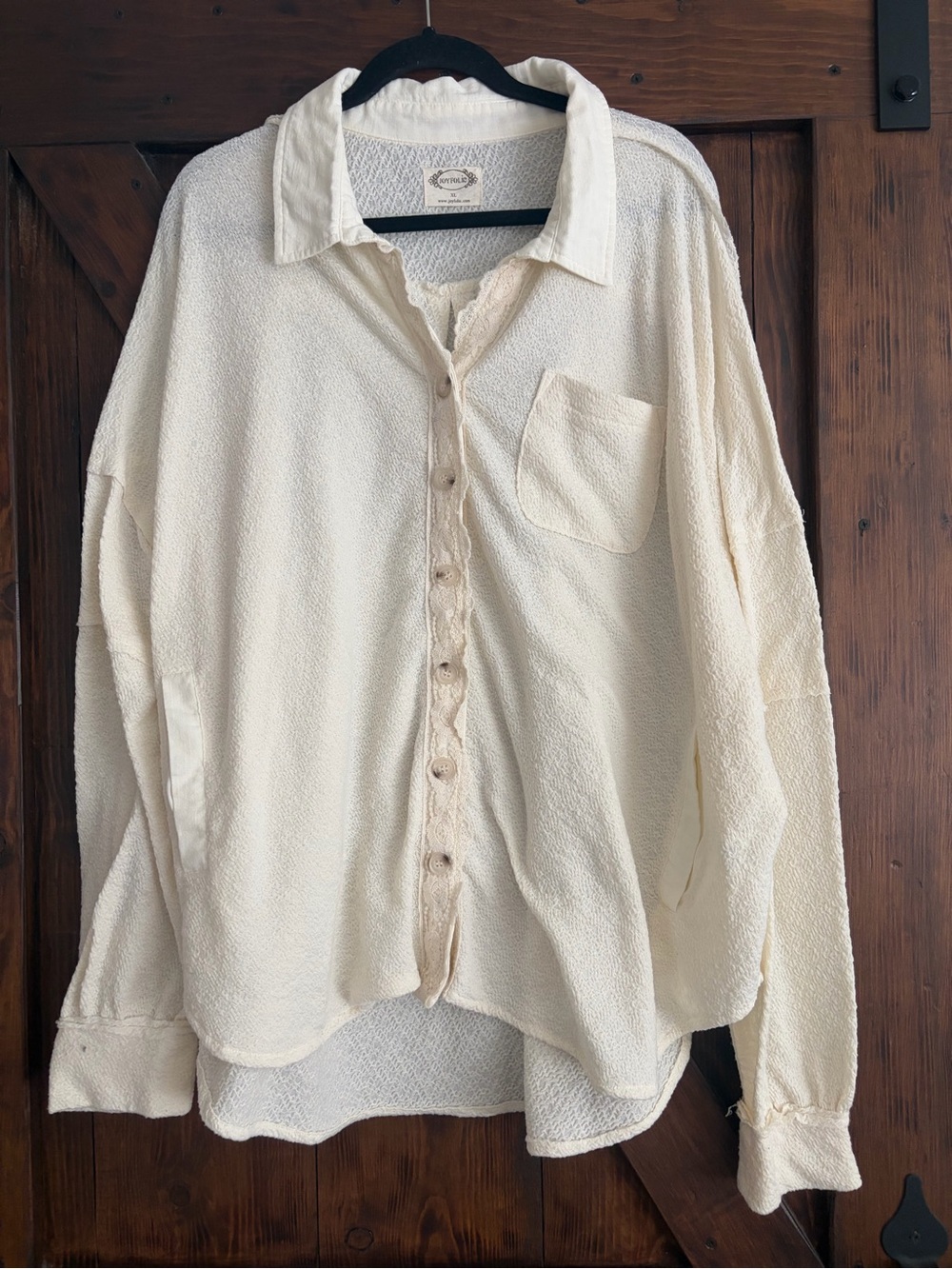 Joyfolie Cream Button-Down Textured Shirt